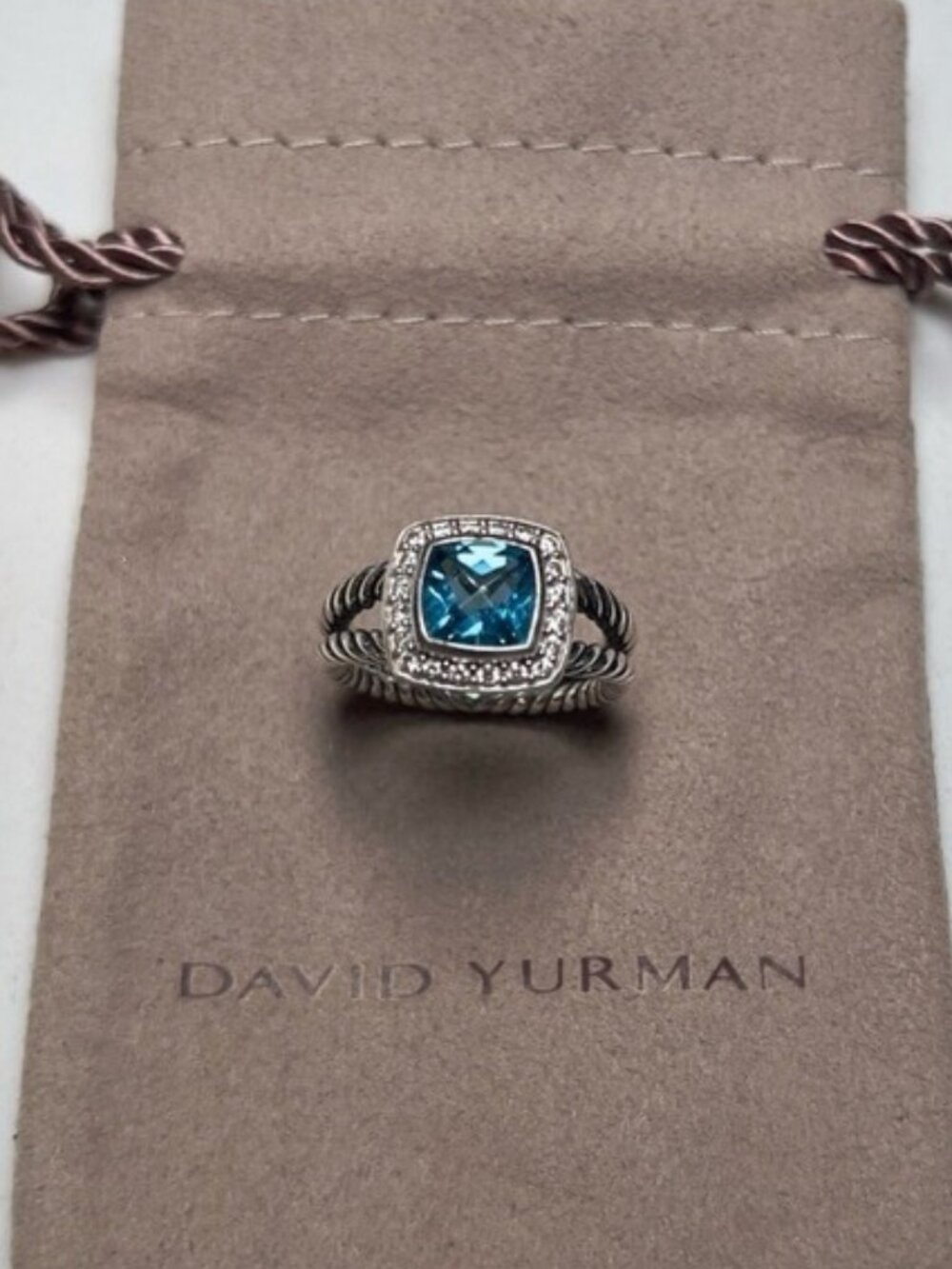 David Yurman Petite Albion Ring 7mm Blue Topaz in Size 5.5
